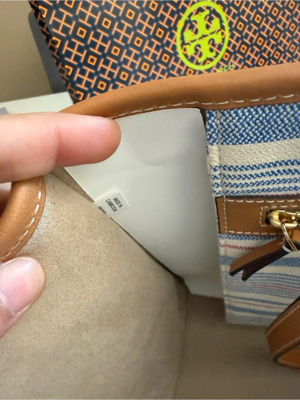 NWT, tory burch blake stripe canvas jumbo large tote multi walnut $550